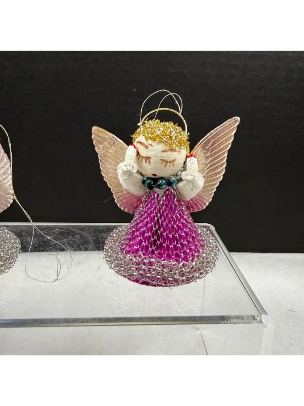 Vintage Putz Spun Cotton Mesh Christmas Angel Ornaments Lot Of 6